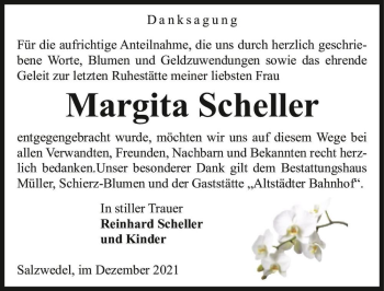 Traueranzeige von Margita Scheller  von Magdeburger Volksstimme