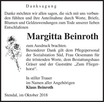 Traueranzeige von Margitta Beinroth  von Magdeburger Volksstimme