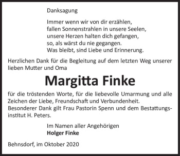 Traueranzeige von Margitta Finke  von Magdeburger Volksstimme