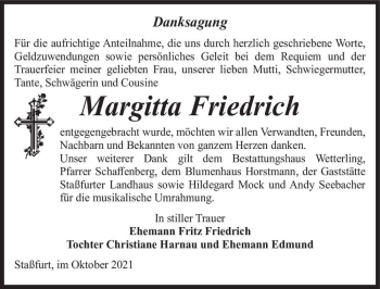Traueranzeige von Margitta Friedrich  von Magdeburger Volksstimme