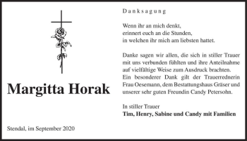 Traueranzeige von Margitta Horak  von Magdeburger Volksstimme