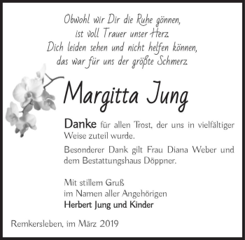 Traueranzeige von Margitta Jung  von Magdeburger Volksstimme
