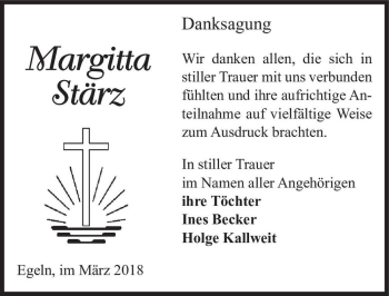 Traueranzeige von Margitta Stärz  von Magdeburger Volksstimme
