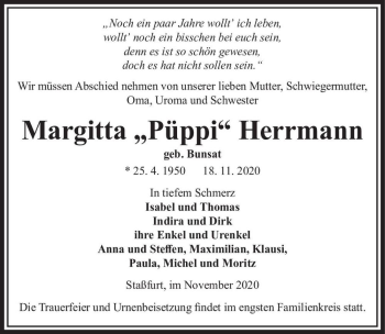 Traueranzeige von Margitte 