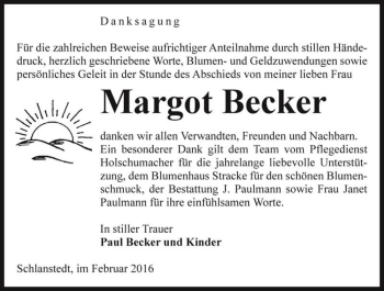 Traueranzeige von Margot Becker  von Magdeburger Volksstimme