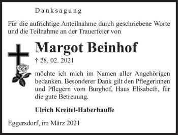 Traueranzeige von Margot Beinhof  von Magdeburger Volksstimme