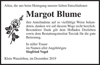 Traueranzeige von Margot Blume  von Magdeburger Volksstimme