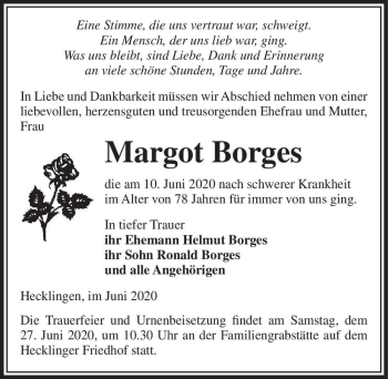 Traueranzeige von Margot Borges  von Magdeburger Volksstimme
