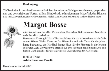 Traueranzeige von Margot Bosse  von Magdeburger Volksstimme