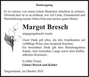 Traueranzeige von Margot Bresch  von Magdeburger Volksstimme