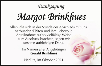 Traueranzeige von Margot Brinkhues  von Magdeburger Volksstimme