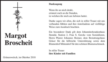 Traueranzeige von Margot Broscheit  von Magdeburger Volksstimme