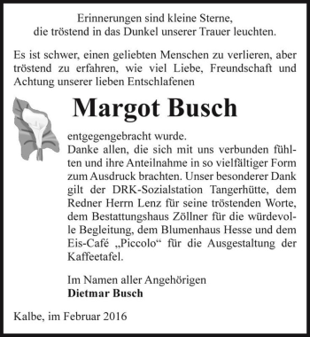 Traueranzeige von Margot Busch  von Magdeburger Volksstimme
