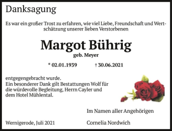 Traueranzeige von Margot Bührig (geb. Meyer)  von Magdeburger Volksstimme