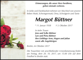 Traueranzeige von Margot Büttner  von Magdeburger Volksstimme