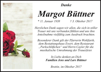 Traueranzeige von Margot Büttner  von Magdeburger Volksstimme