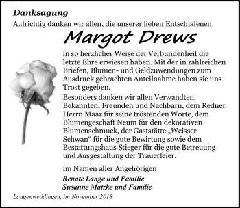 Traueranzeige von Margot Drews  von Magdeburger Volksstimme