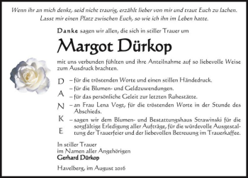 Traueranzeige von Margot Dürkop  von Magdeburger Volksstimme