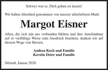 Traueranzeige von Margot Eisner  von Magdeburger Volksstimme
