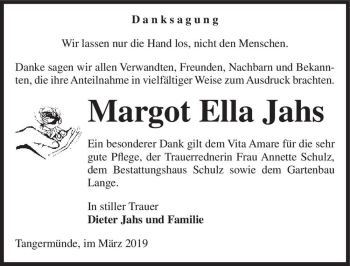 Traueranzeige von Margot Ella Jahs  von Magdeburger Volksstimme