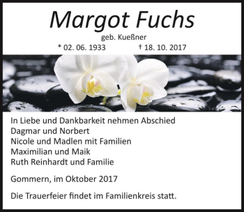 Traueranzeige von Margot Fuchs (geb. Kueßner)  von Magdeburger Volksstimme