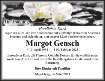 Traueranzeige von Margot Gensch  von Magdeburger Volksstimme