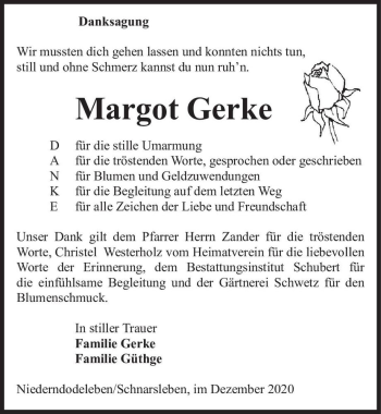 Traueranzeige von Margot Gerke  von Magdeburger Volksstimme