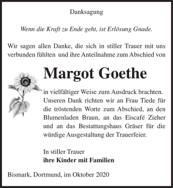 Traueranzeige von Margot Goethe  von Magdeburger Volksstimme