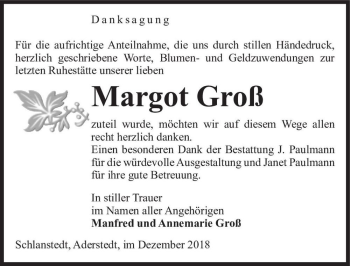 Traueranzeige von Margot Groß  von Magdeburger Volksstimme
