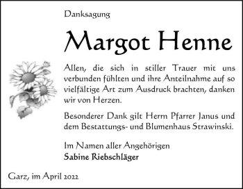 Traueranzeige von Margot Henne  von Magdeburger Volksstimme