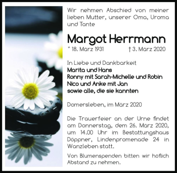 Traueranzeige von Margot Herrmann  von Magdeburger Volksstimme