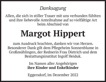 Traueranzeige von Margot Hippert  von Magdeburger Volksstimme