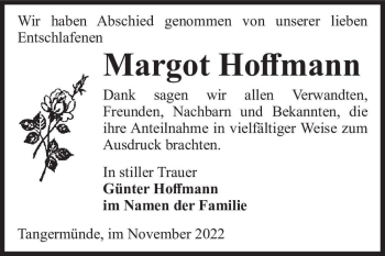 Traueranzeige von Margot Hoffmann  von Magdeburger Volksstimme