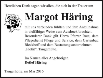 Traueranzeige von Margot Häring  von Magdeburger Volksstimme
