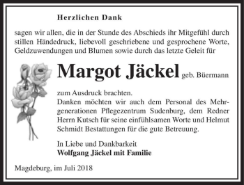Traueranzeige von Margot Jäckel (geb. Büermann)  von Magdeburger Volksstimme