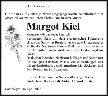 Traueranzeige von Margot Kiel  von Magdeburger Volksstimme