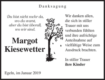 Traueranzeige von Margot Kiesewetter  von Magdeburger Volksstimme