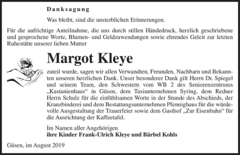 Traueranzeige von Margot Kleye  von Magdeburger Volksstimme