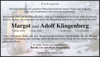 Traueranzeige von Margot Klingenberg  von Magdeburger Volksstimme