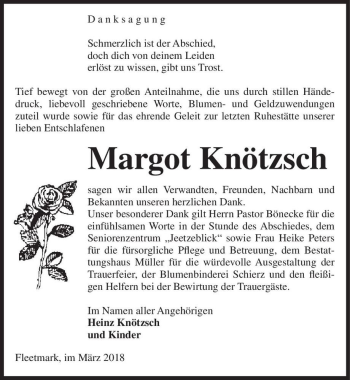 Traueranzeige von Margot Knötzsch  von Magdeburger Volksstimme