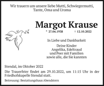 Traueranzeige von Margot Krause  von Magdeburger Volksstimme