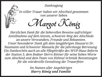 Traueranzeige von Margot König  von Magdeburger Volksstimme