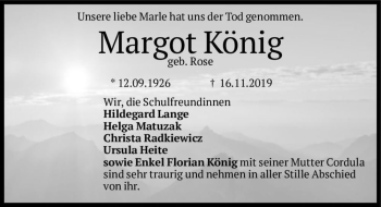 Traueranzeige von Margot König (geb. Rose)  von Magdeburger Volksstimme