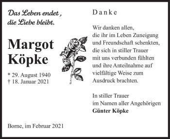 Traueranzeige von Margot Köpke  von Magdeburger Volksstimme