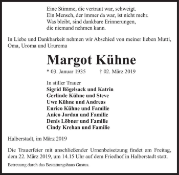 Traueranzeige von Margot Kühne  von Magdeburger Volksstimme