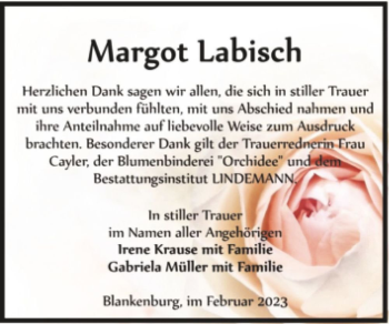 Traueranzeige von Margot Labisch  von Magdeburger Volksstimme