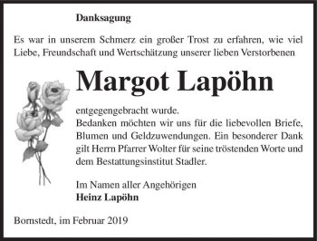Traueranzeige von Margot Lapöhn  von Magdeburger Volksstimme