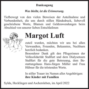 Traueranzeige von Margot Luft  von Magdeburger Volksstimme