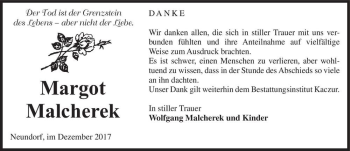 Traueranzeige von Margot Malcherek  von Magdeburger Volksstimme