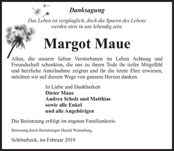 Traueranzeige von Margot Maue  von Magdeburger Volksstimme